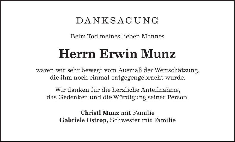 Traueranzeige Erwin Munz