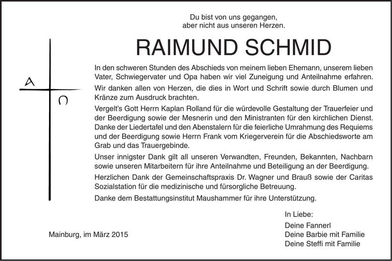 Traueranzeige Raimund Schmid