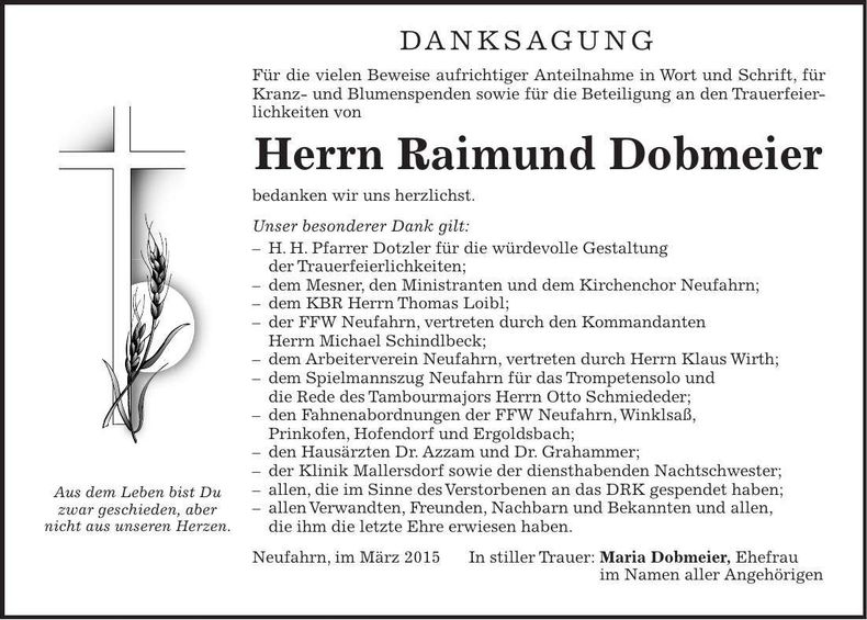Traueranzeige Raimund Dobmeier