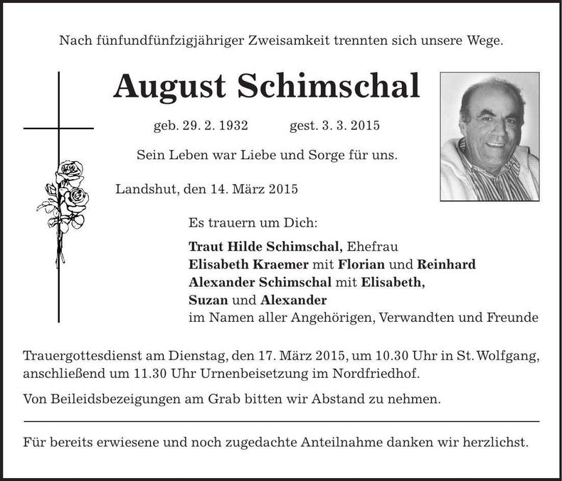 Traueranzeige August Schimschal