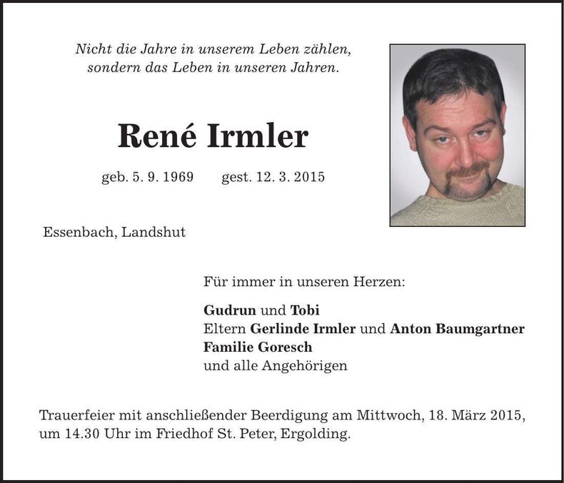 Traueranzeige René Irmler