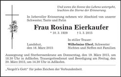 Traueranzeige Rosina Eierkaufer