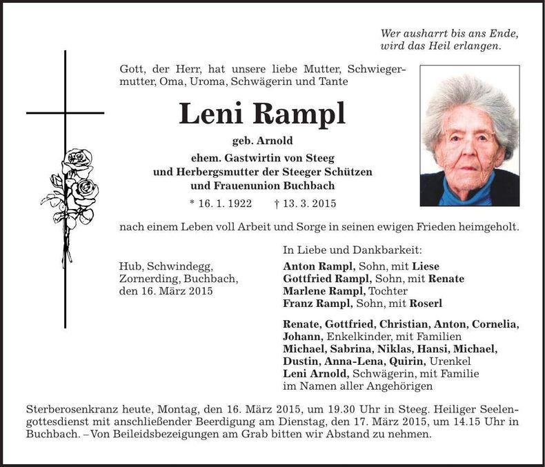 Traueranzeige Leni Rampl