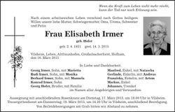 Traueranzeige Elisabeth Irmer