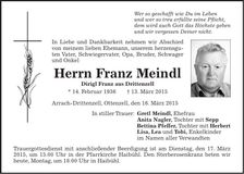 Traueranzeige Franz Meindl