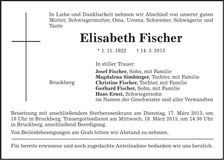 Traueranzeige Elisabeth Fischer