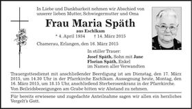 Traueranzeige Maria Späth