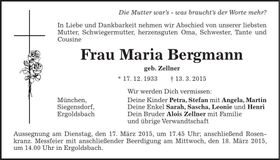 Traueranzeige Maria Bergmann