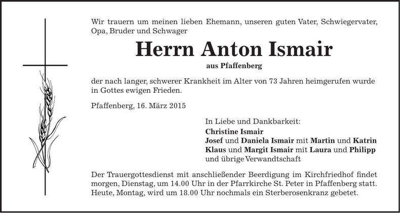 Traueranzeige Anton Ismair