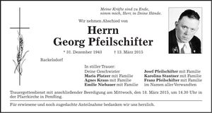 Traueranzeige Georg Pfeilschifter