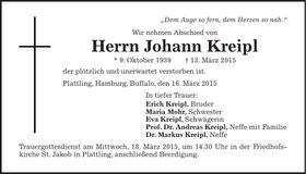 Traueranzeige Johann Kreipl