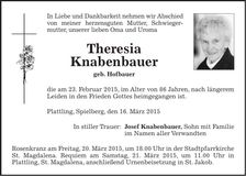 Traueranzeige Theresia Knabenbauer