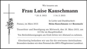 Traueranzeige Luise Kauschmann