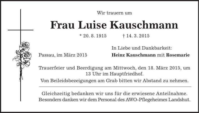 Traueranzeige Luise Kauschmann