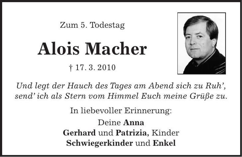 Traueranzeige Alois Macher