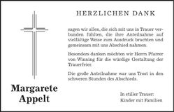 Traueranzeige Margarete Appelt