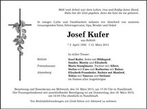 Traueranzeige Josef Kufer