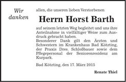 Traueranzeige Horst Barth