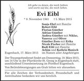 Traueranzeige Evi Eibl