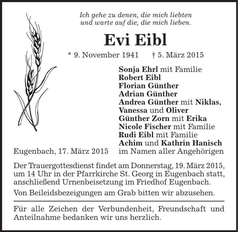 Traueranzeige Evi Eibl