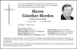 Traueranzeige Günther Herden