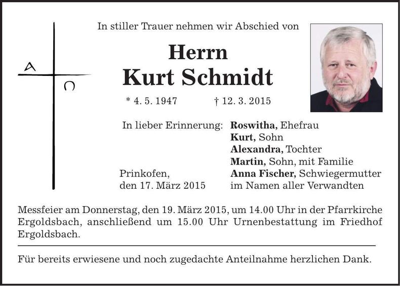 Traueranzeige Kurt Schmidt