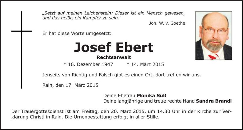 Traueranzeige Josef Ebert