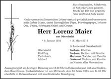 Traueranzeige Lorenz Maier