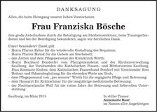 Traueranzeige Franziska Bösche