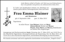 Traueranzeige Emma Blaimer