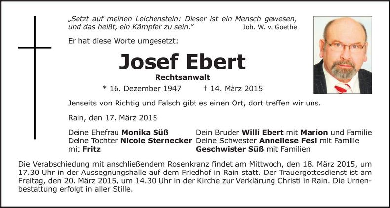 Traueranzeige Josef Ebert