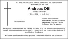Traueranzeige Andreas Ottl
