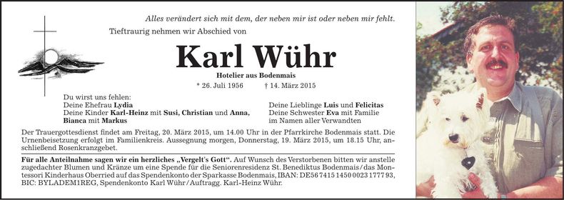 Traueranzeige Karl Wühr