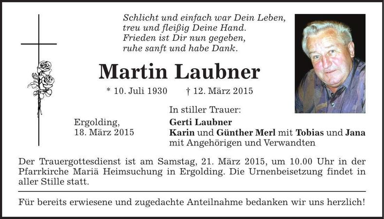 Traueranzeige Martin Laubner