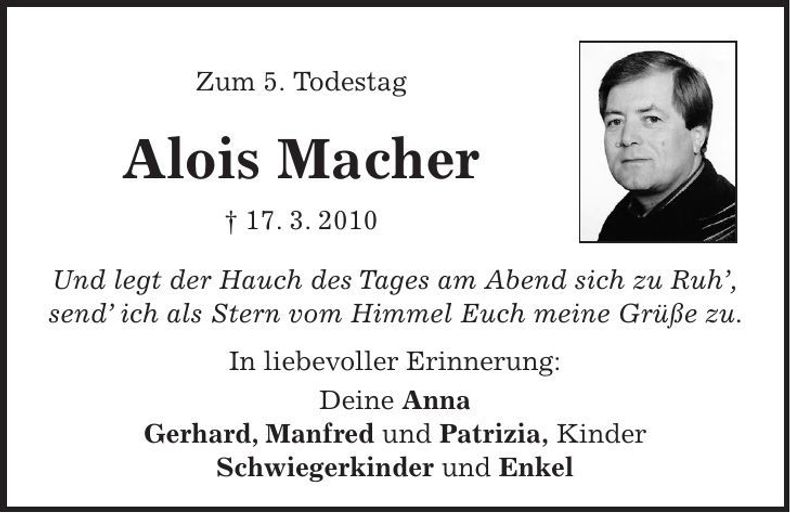Traueranzeige Alois Macher