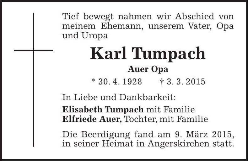 Traueranzeige Karl Tumpach