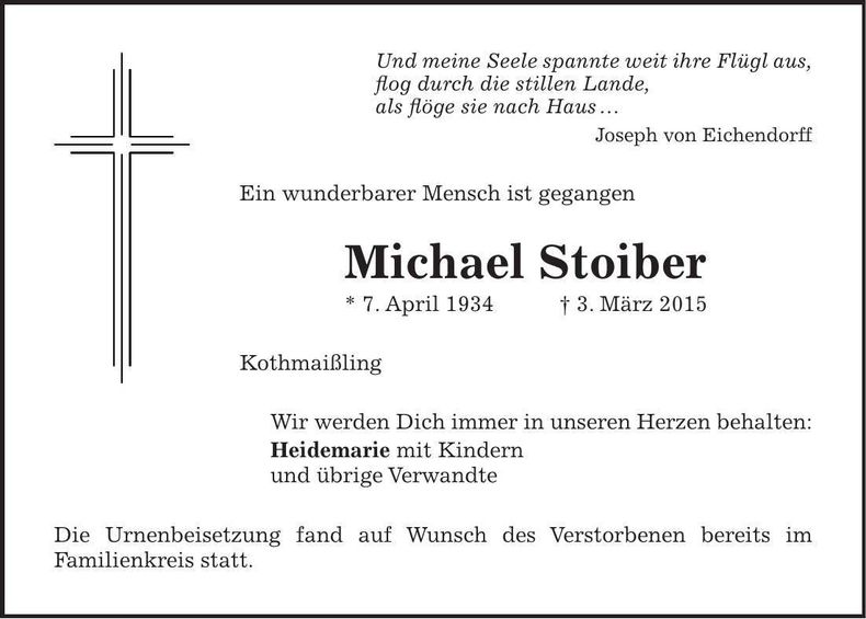 Traueranzeige Michael Stoiber