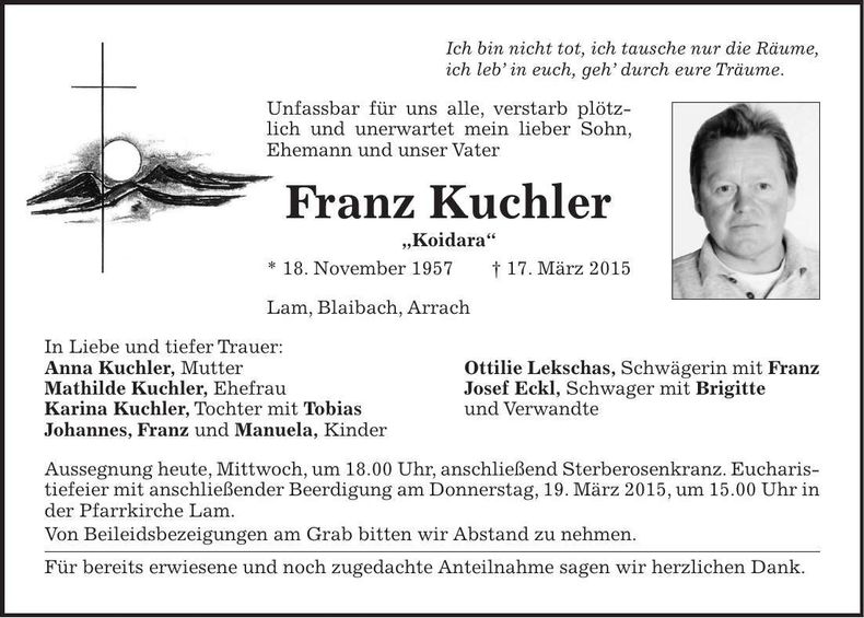 Traueranzeige Franz Kuchler