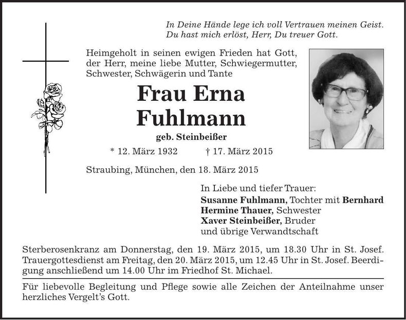Traueranzeige Erna Fuhlmann