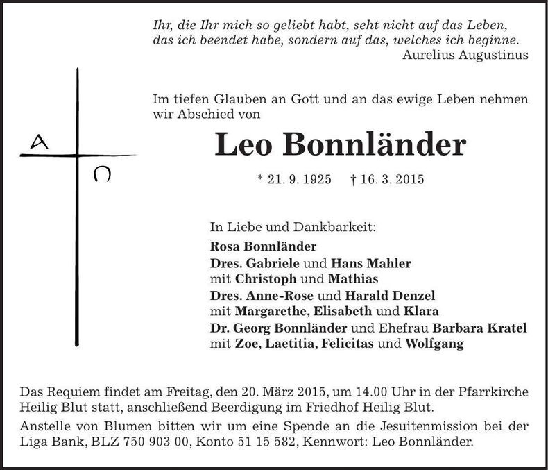 Traueranzeige Leo Bonnländer