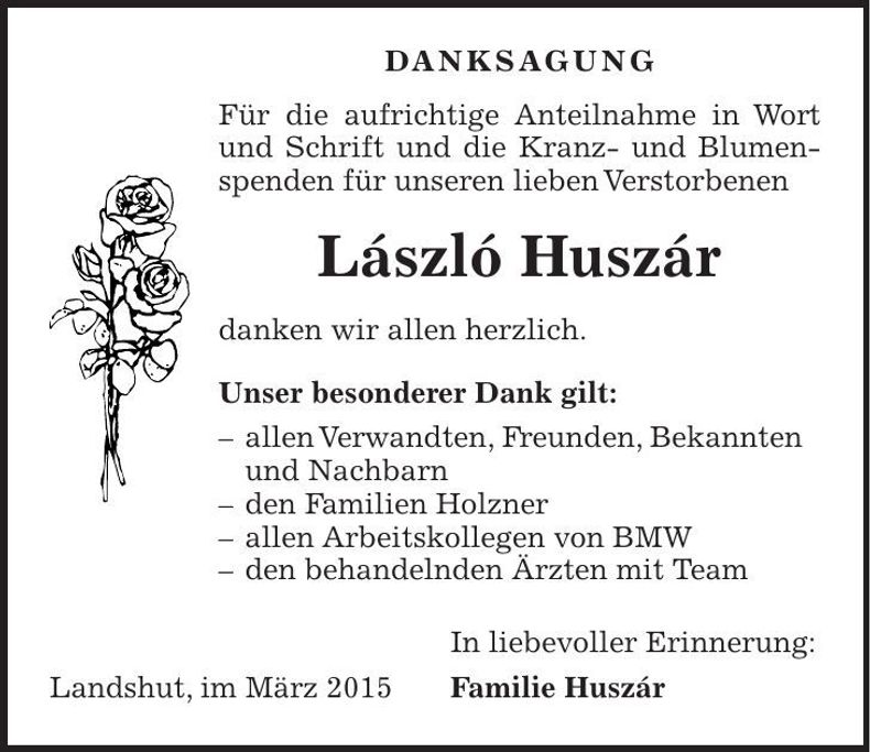 Traueranzeige László Huszár