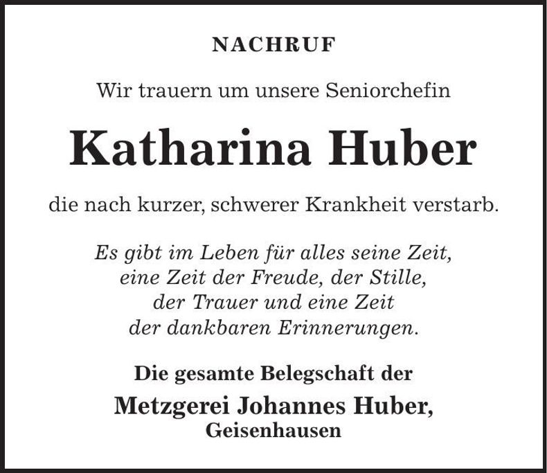 Traueranzeige Katharina Huber