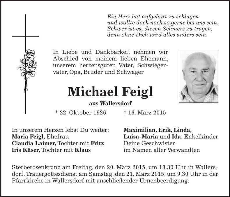 Traueranzeige Michael Feigl