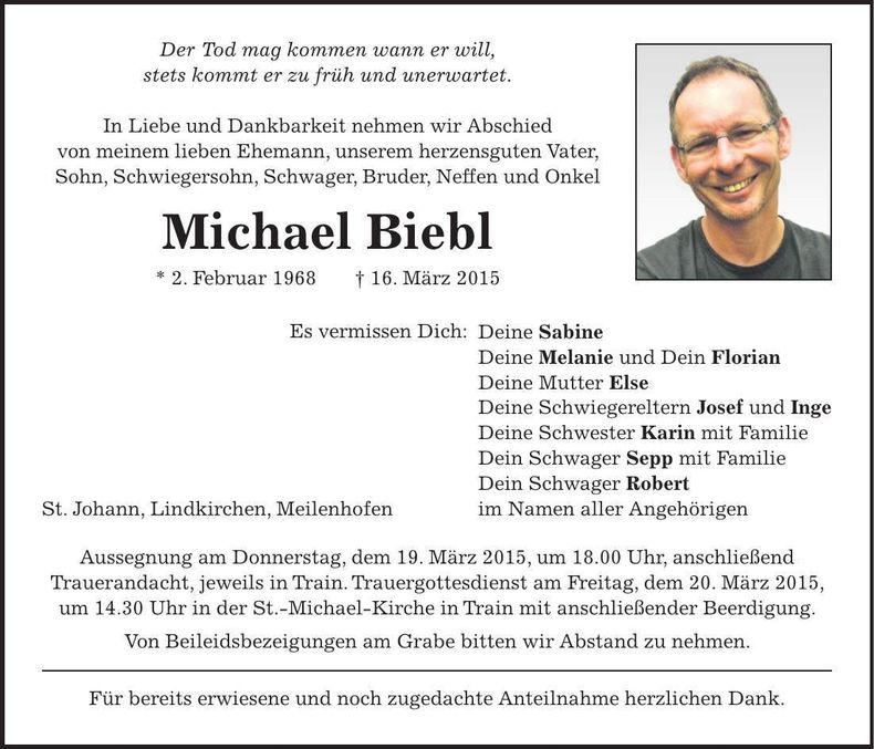 Traueranzeige Michael Biebl
