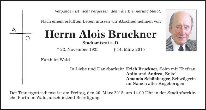 Traueranzeige Alois Bruckner