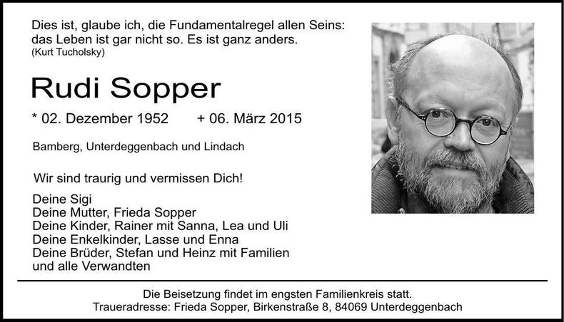 Traueranzeige Rudi Sopper