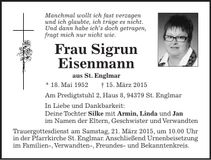 Traueranzeige Sigrun Eisenmann