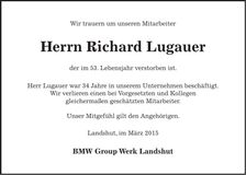 Traueranzeige Richard Lugauer