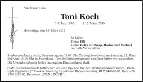 Traueranzeige Toni Koch