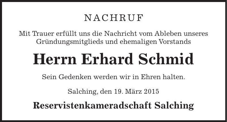 Traueranzeige Erhard Schmid